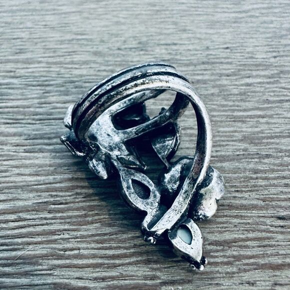 Silver Boho Floral Turquoise Stone Large Ring - Picture 4 of 6